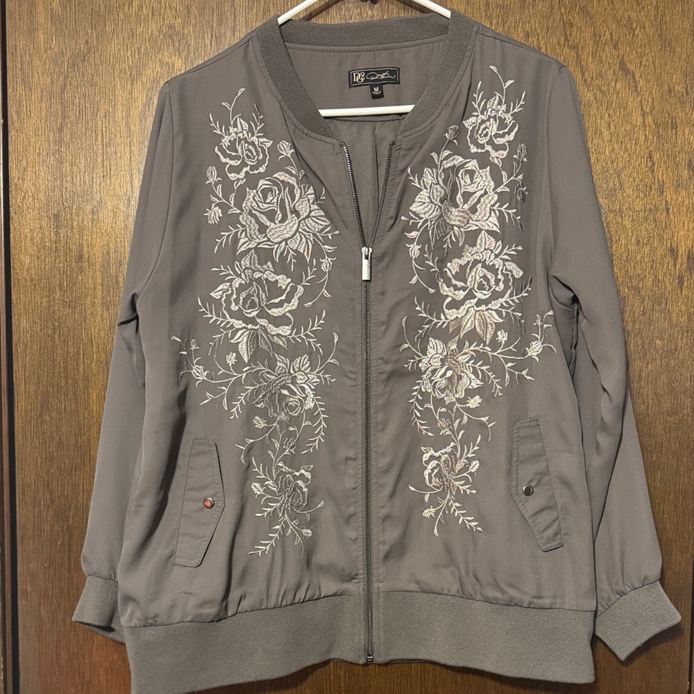DG2 by Diane Gilman Gray Floral Bomber Jacket